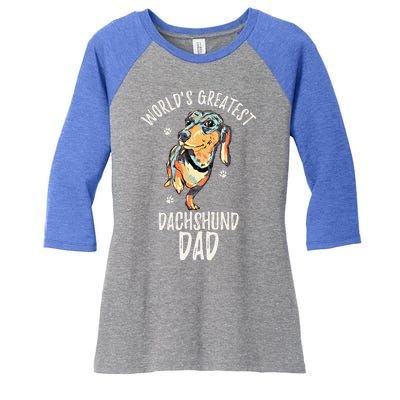 Worlds Greatest Dachshund Dad Funny Dog Papa Wiener Lover Gift Women's Tri-Blend 3/4-Sleeve Raglan Shirt