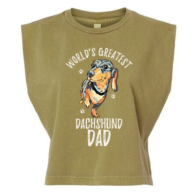 Worlds Greatest Dachshund Dad Funny Dog Papa Wiener Lover Gift Garment-Dyed Women's Muscle Tee