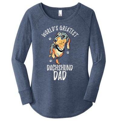 Worlds Greatest Dachshund Dad Funny Dog Papa Wiener Lover Gift Women's Perfect Tri Tunic Long Sleeve Shirt