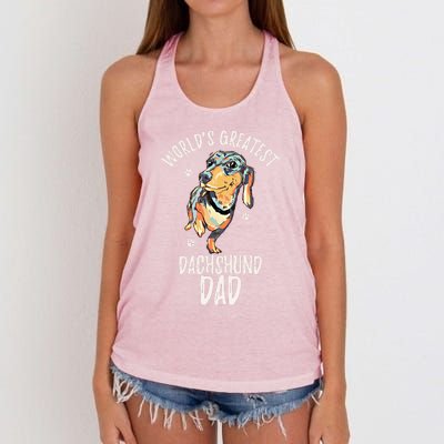 Worlds Greatest Dachshund Dad Funny Dog Papa Wiener Lover Gift Women's Knotted Racerback Tank