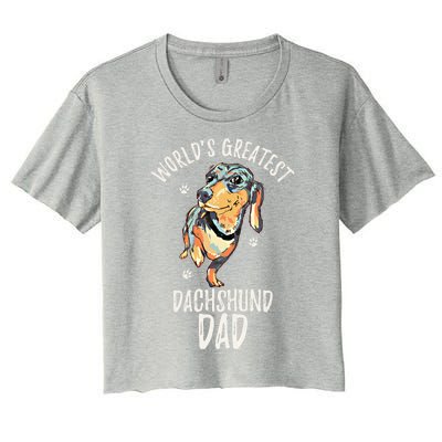 Worlds Greatest Dachshund Dad Funny Dog Papa Wiener Lover Gift Women's Crop Top Tee