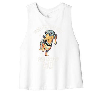 Worlds Greatest Dachshund Dad Funny Dog Papa Wiener Lover Gift Women's Racerback Cropped Tank