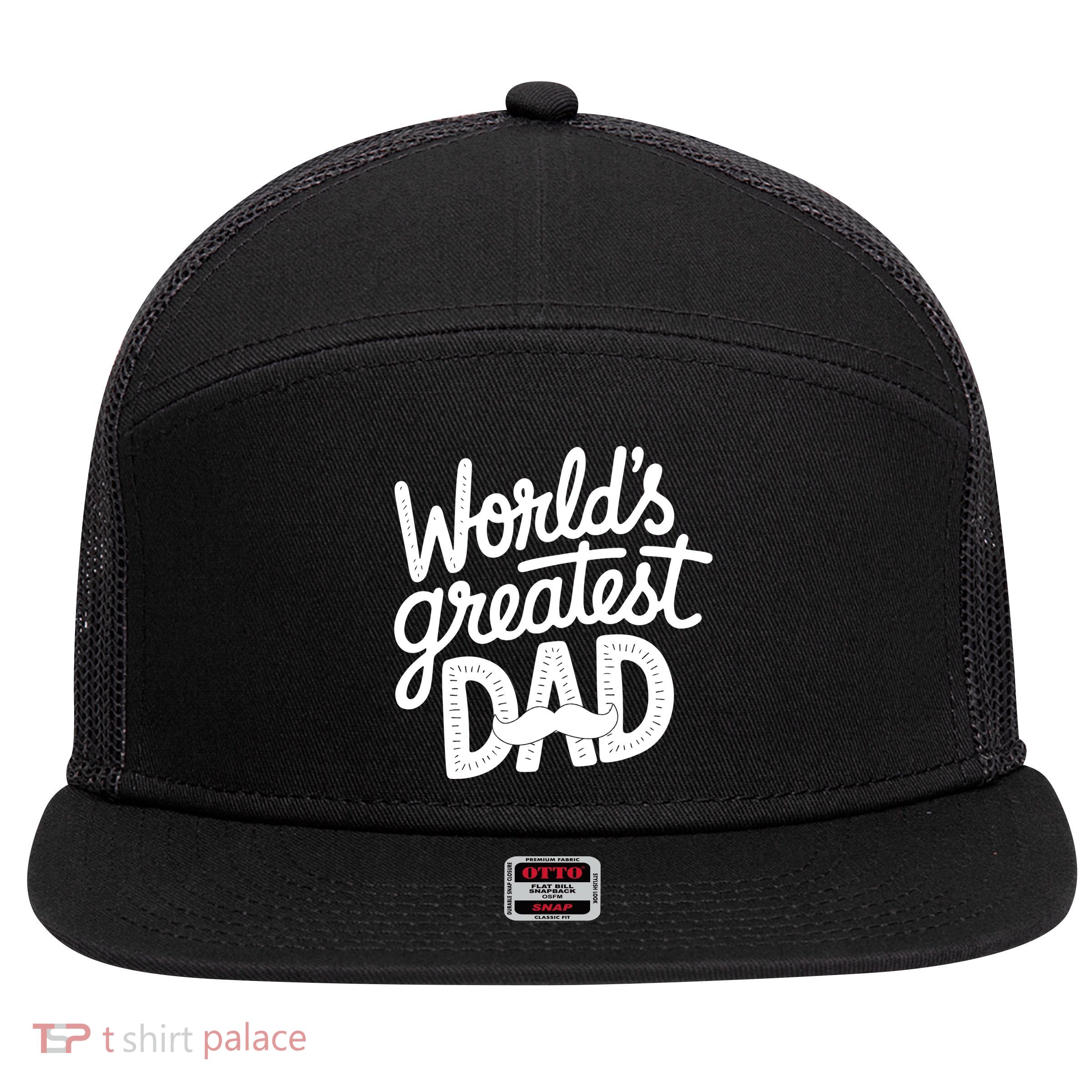 Worlds Greatest Dad Funny Cute Father Day 7 Panel Mesh Trucker Snapback Hat