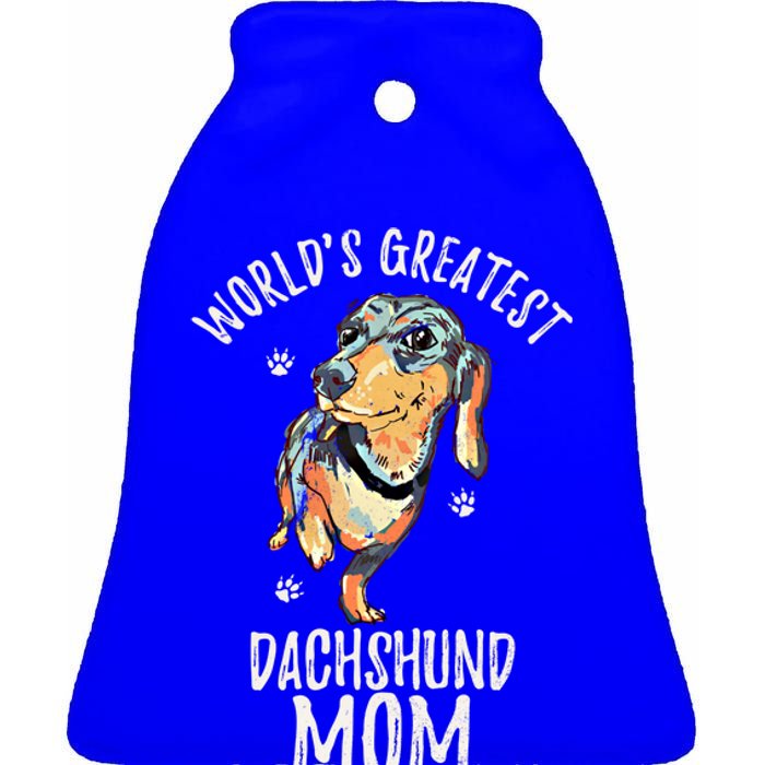 World's Greatest Dachshund Mom Funny Dog Mama Wiener Lover Great Gift Ceramic Bell Ornament