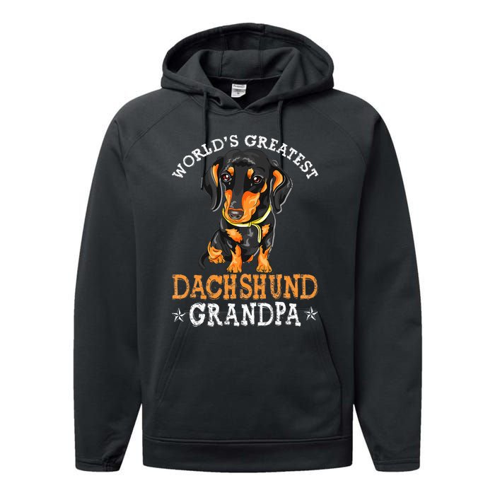 World's Greatest Dachshund Grandpa Funny Dog Wiener Lover Performance Fleece Hoodie