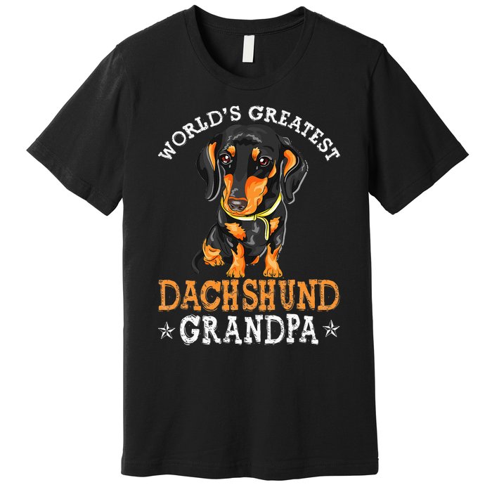 World's Greatest Dachshund Grandpa Funny Dog Wiener Lover Premium T-Shirt