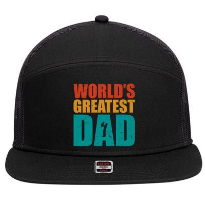 Worlds Greatest Dad Retro Gift 7 Panel Mesh Trucker Snapback Hat