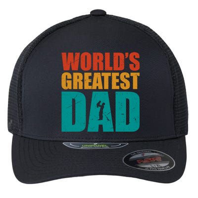 Worlds Greatest Dad Retro Gift Flexfit Unipanel Trucker Cap