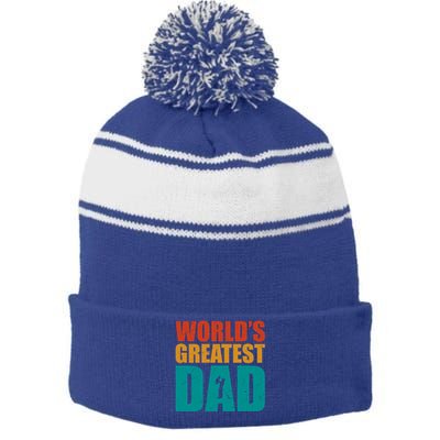 Worlds Greatest Dad Retro Gift Stripe Pom Pom Beanie