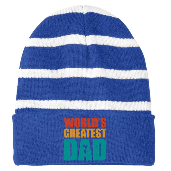 Worlds Greatest Dad Retro Gift Striped Beanie with Solid Band