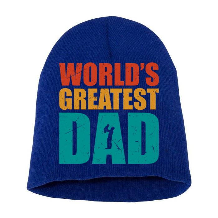 Worlds Greatest Dad Retro Gift Short Acrylic Beanie