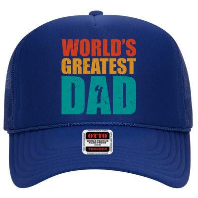 Worlds Greatest Dad Retro Gift High Crown Mesh Back Trucker Hat