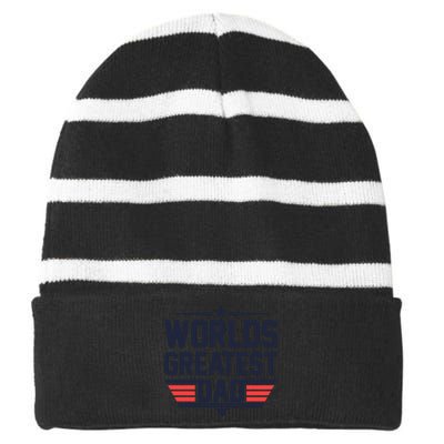 World's Greatest Dad Striped Beanie with Solid Band