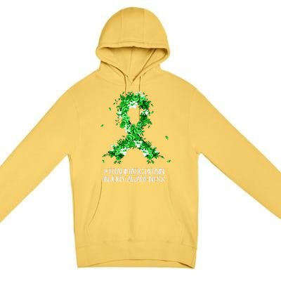 Wear Green Flower Ribbon Traumatic Brain Injury Awareness Premium Pullover Hoodie