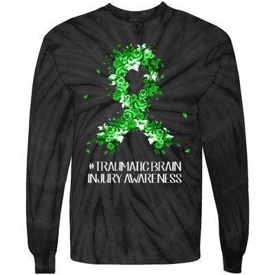 Wear Green Flower Ribbon Traumatic Brain Injury Awareness Tie-Dye Long Sleeve Shirt