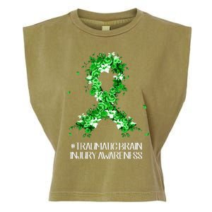 Wear Green Flower Ribbon Traumatic Brain Injury Awareness Garment-Dyed Women's Muscle Tee