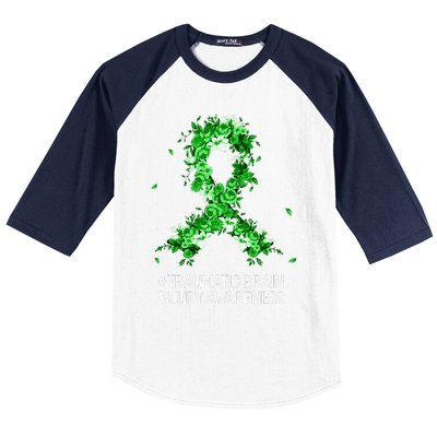 Wear Green Flower Ribbon Traumatic Brain Injury Awareness Baseball Sleeve Shirt