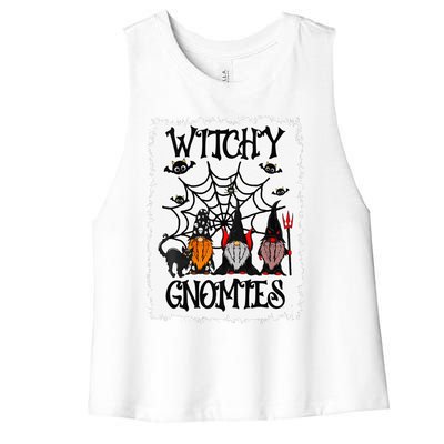 Witchy Gnomies Funny Gnome Halloween Matching Costume Gift Women's Racerback Cropped Tank