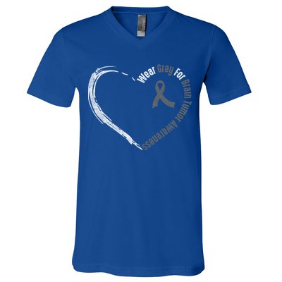 Wear Grey For Brain Tumor Awareness Brain Cancer Cool Gift V-Neck T-Shirt