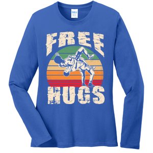 Wrestling Gift Funny Free Hugs Wrestling Gift Ladies Long Sleeve Shirt