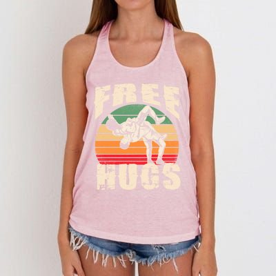 Wrestling Gift Funny Free Hugs Wrestling Gift Women's Knotted Racerback Tank