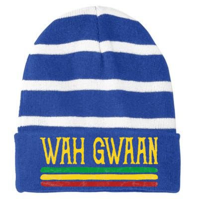 Wah Gwaan Funny Jamaica jamaican Colors Rasta Reggae Striped Beanie with Solid Band