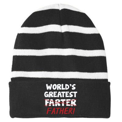 Worlds Greatest Farter Father's Day Striped Beanie with Solid Band