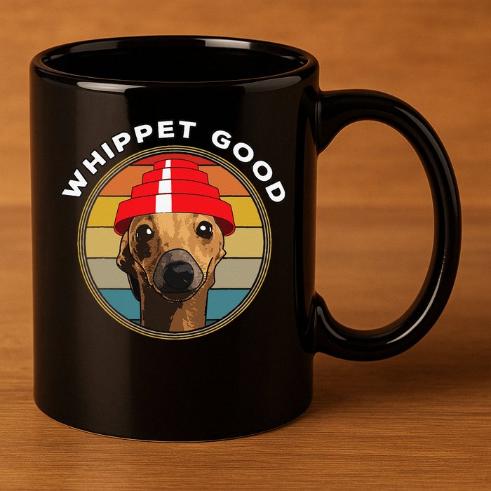 Whippet Good Funny 80s Music Dog Design 11oz C Handle Ceramic Mug