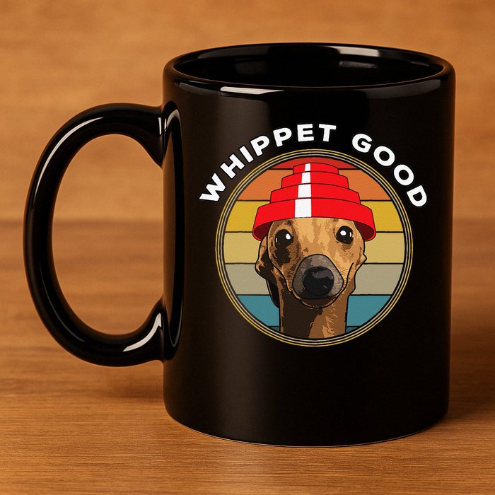 Whippet Good Funny 80s Music Dog Design 11oz C Handle Ceramic Mug