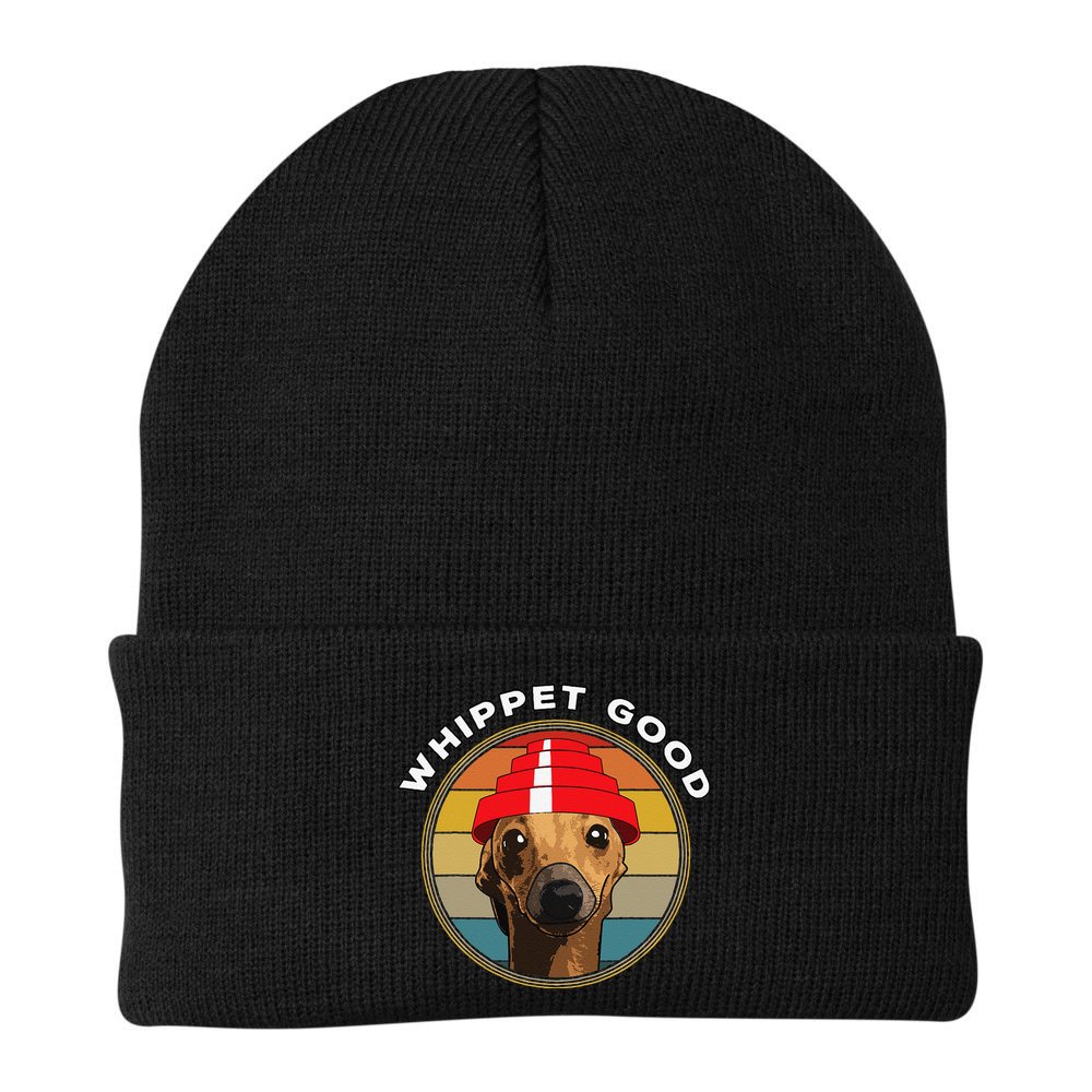 Whippet Good Funny 80s Music Dog Design Beanie