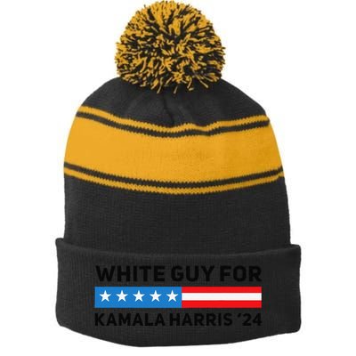 White Guy For Kamala Harris 2024 President Election Stripe Pom Pom Beanie