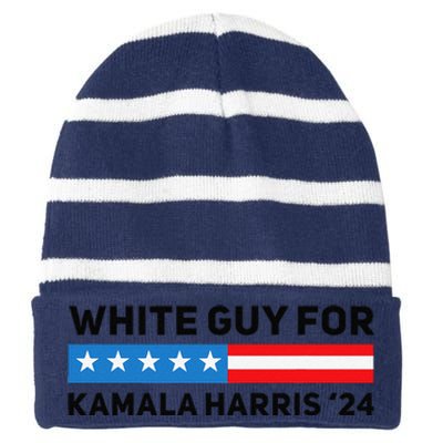 White Guy For Kamala Harris 2024 President Election Striped Beanie with Solid Band