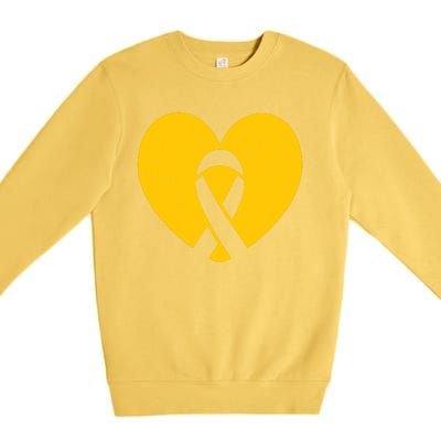 Wear Gold For Childhood Cancer Awareness Ribbon Premium Crewneck Sweatshirt