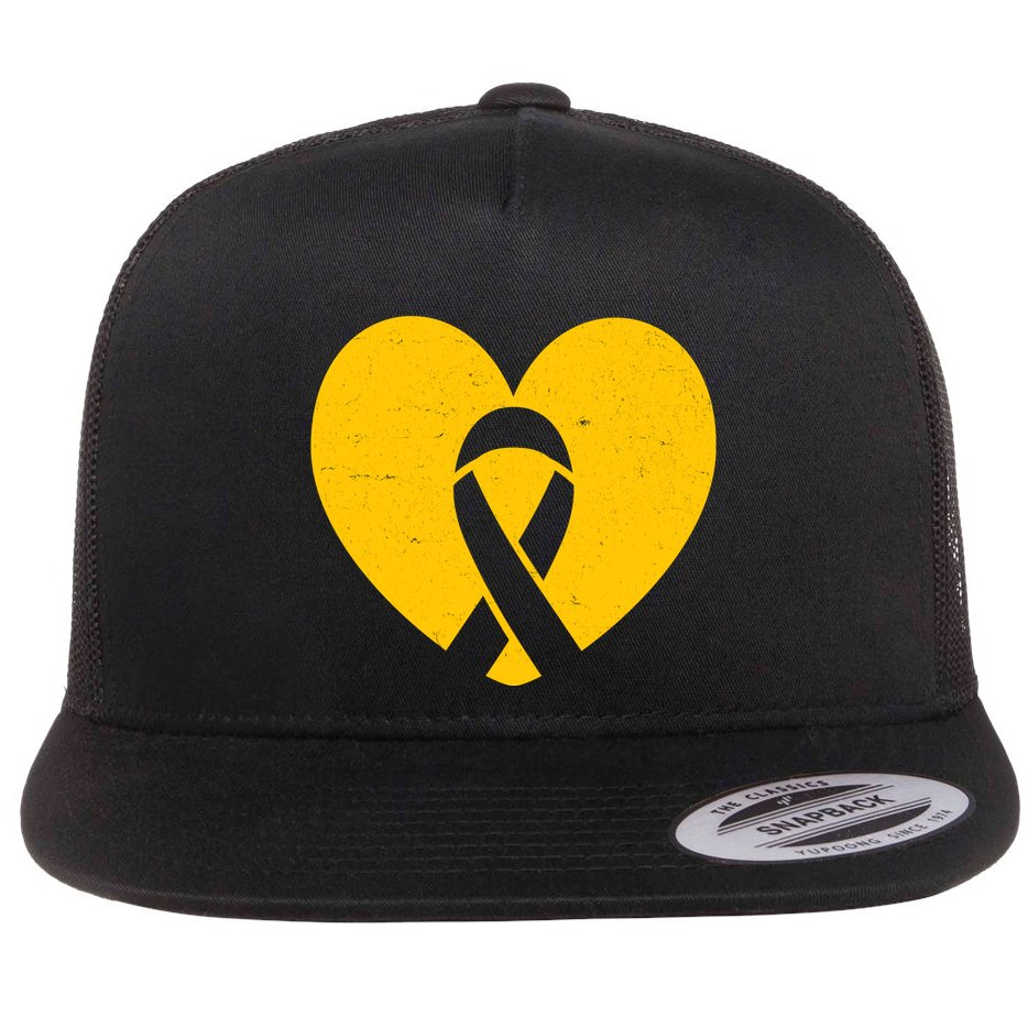 Wear Gold For Childhood Cancer Awareness Ribbon Flat Bill Trucker Hat