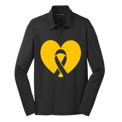 Wear Gold For Childhood Cancer Awareness Ribbon Silk Touch Performance Long Sleeve Polo