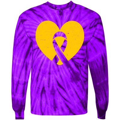 Wear Gold For Childhood Cancer Awareness Ribbon Tie-Dye Long Sleeve Shirt