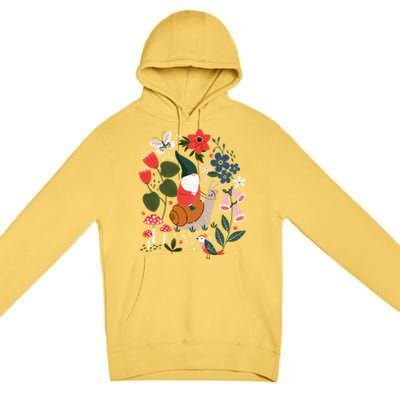 Whimsical Garden Gnome Riding Snail Premium Pullover Hoodie