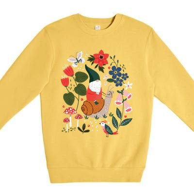 Whimsical Garden Gnome Riding Snail Premium Crewneck Sweatshirt