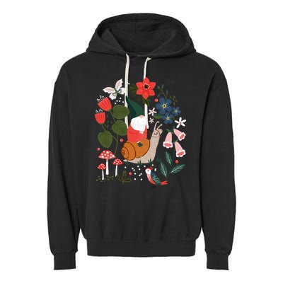 Whimsical Garden Gnome Riding Snail Garment-Dyed Fleece Hoodie