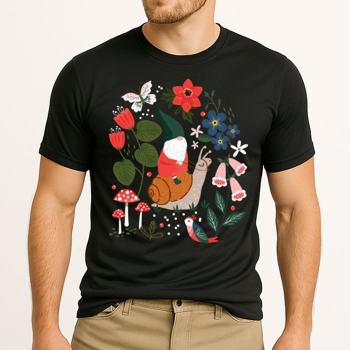Whimsical Garden Gnome Riding Snail Cooling Performance Crew T-Shirt