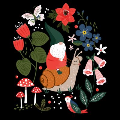 Whimsical Garden Gnome Riding Snail T-Shirt