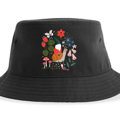 Whimsical Garden Gnome Riding Snail Sustainable Bucket Hat
