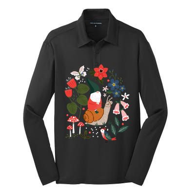 Whimsical Garden Gnome Riding Snail Silk Touch Performance Long Sleeve Polo