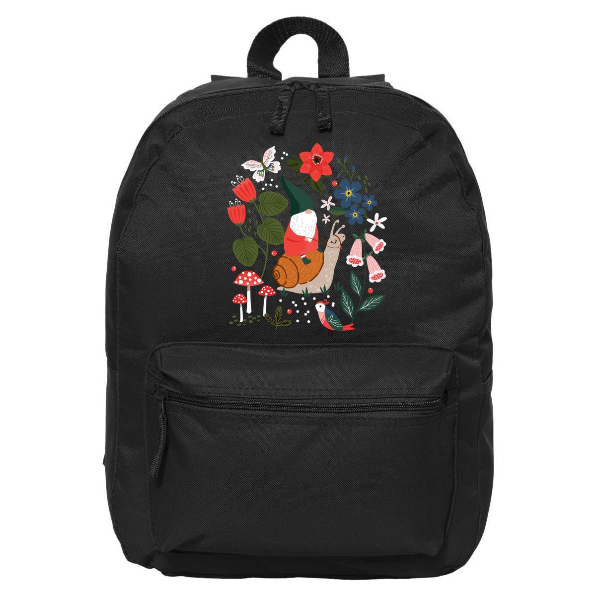 Whimsical Garden Gnome Riding Snail 16 in Basic Backpack