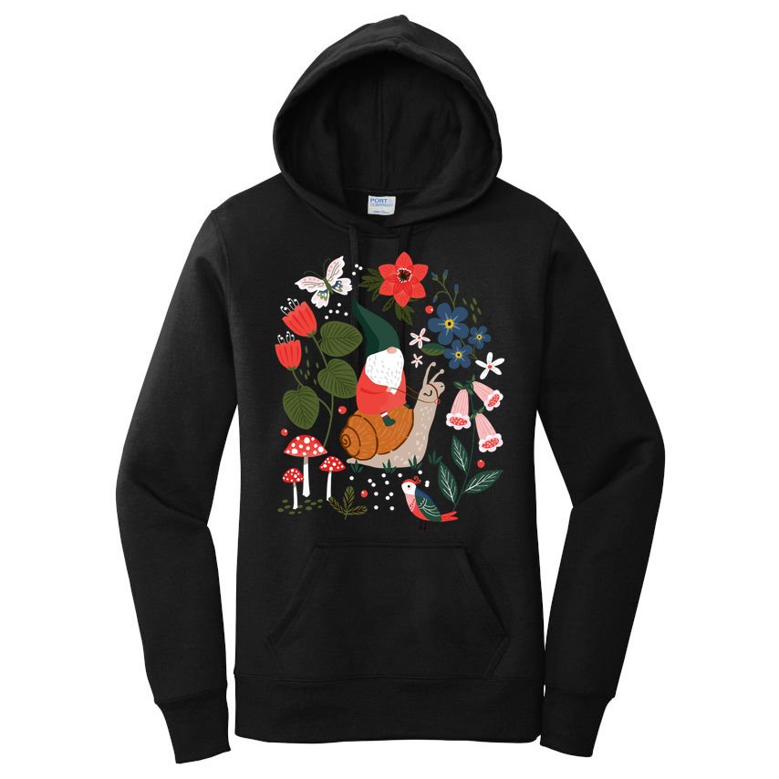 Whimsical Garden Gnome Riding Snail Women's Pullover Hoodie