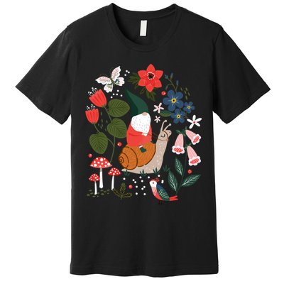 Whimsical Garden Gnome Riding Snail Premium T-Shirt