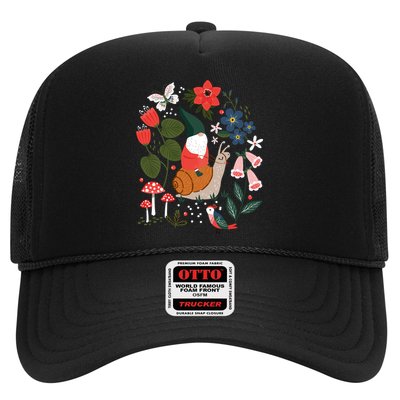 Whimsical Garden Gnome Riding Snail Trucker Hat