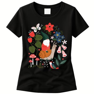 Whimsical Garden Gnome Riding Snail Womens T-Shirt
