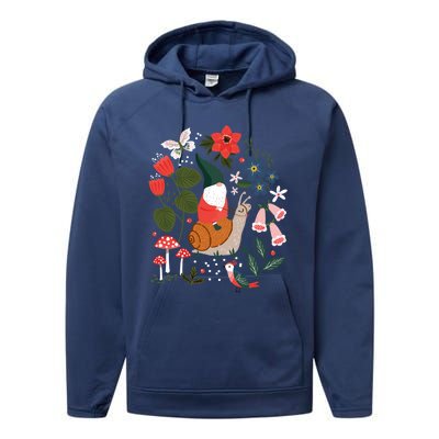 Whimsical Garden Gnome Riding Snail Performance Fleece Hoodie