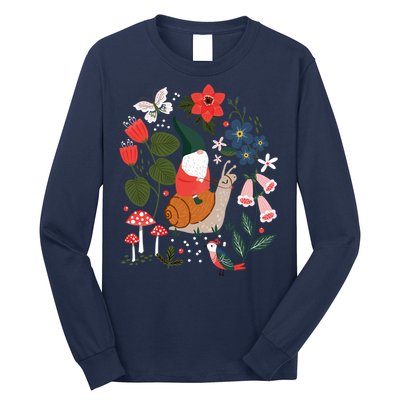 Whimsical Garden Gnome Riding Snail Long Sleeve Shirt